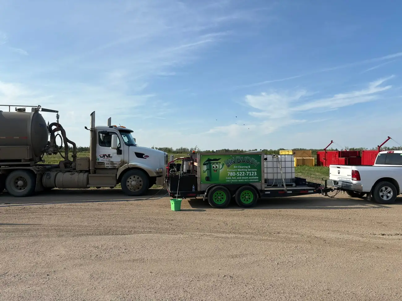 The Bin Buddy wash trailer on site in Lloydminster
